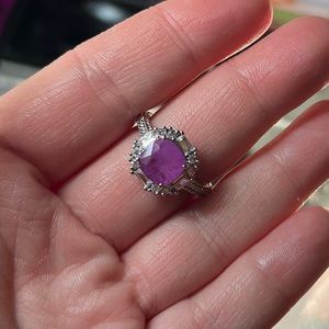 Size 9. Natural fusion purple quartz on rhodium plating. SRP $122